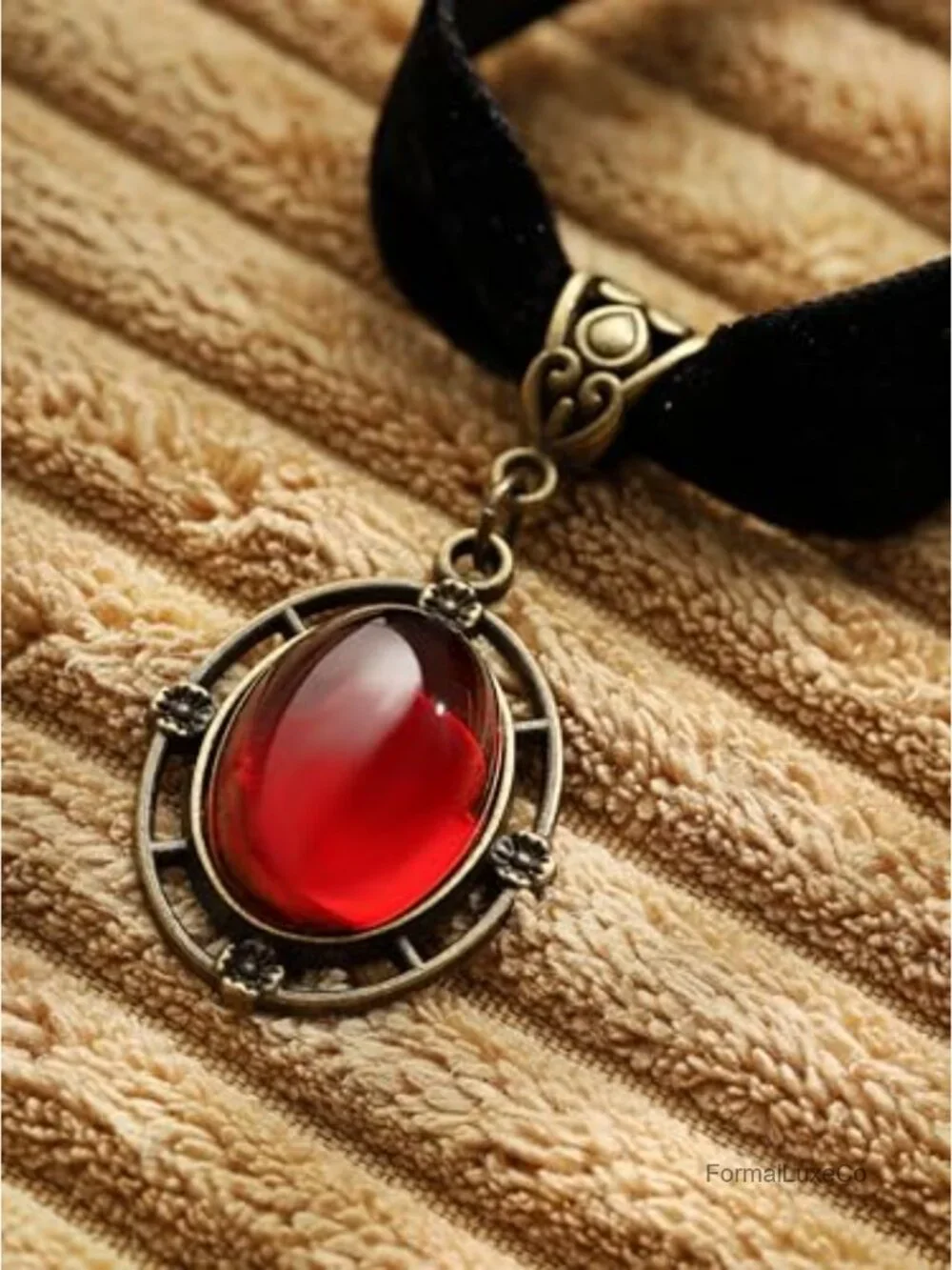 Gothic Victorian Velvet Choker with Red Teardrop Pendant